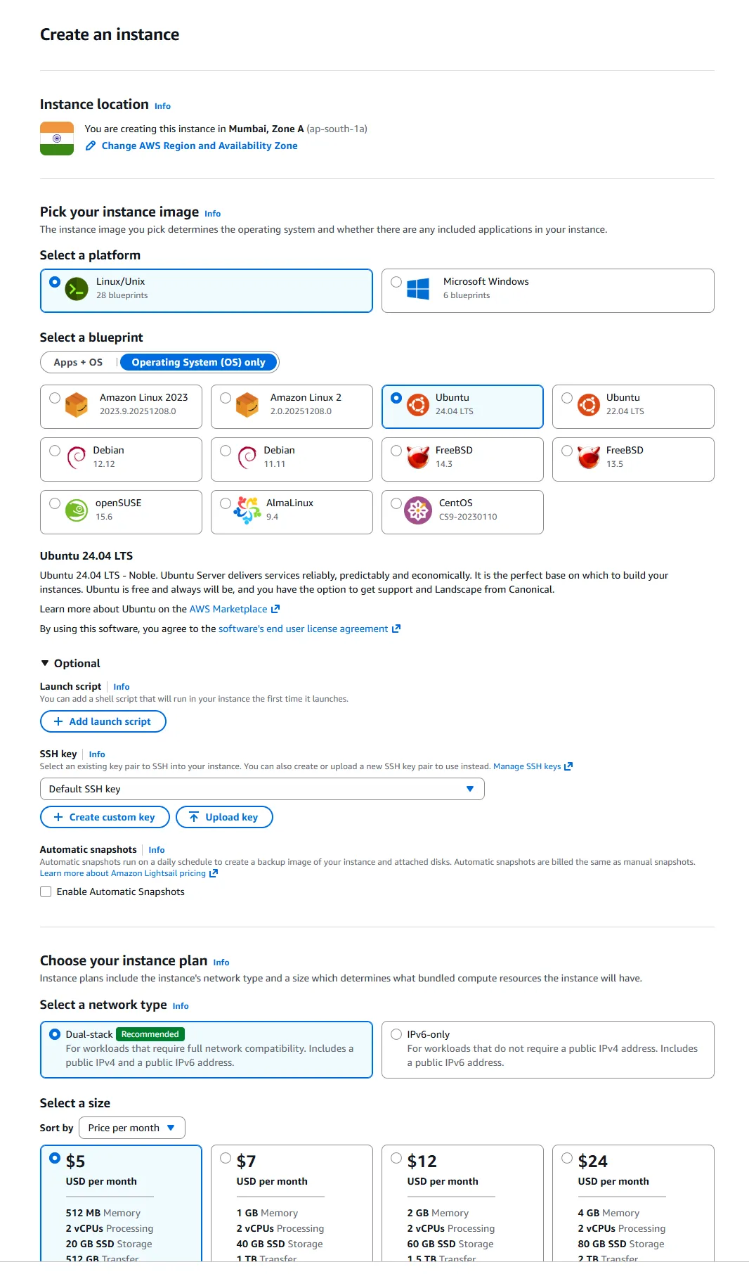 Create AWS Lightsail instance